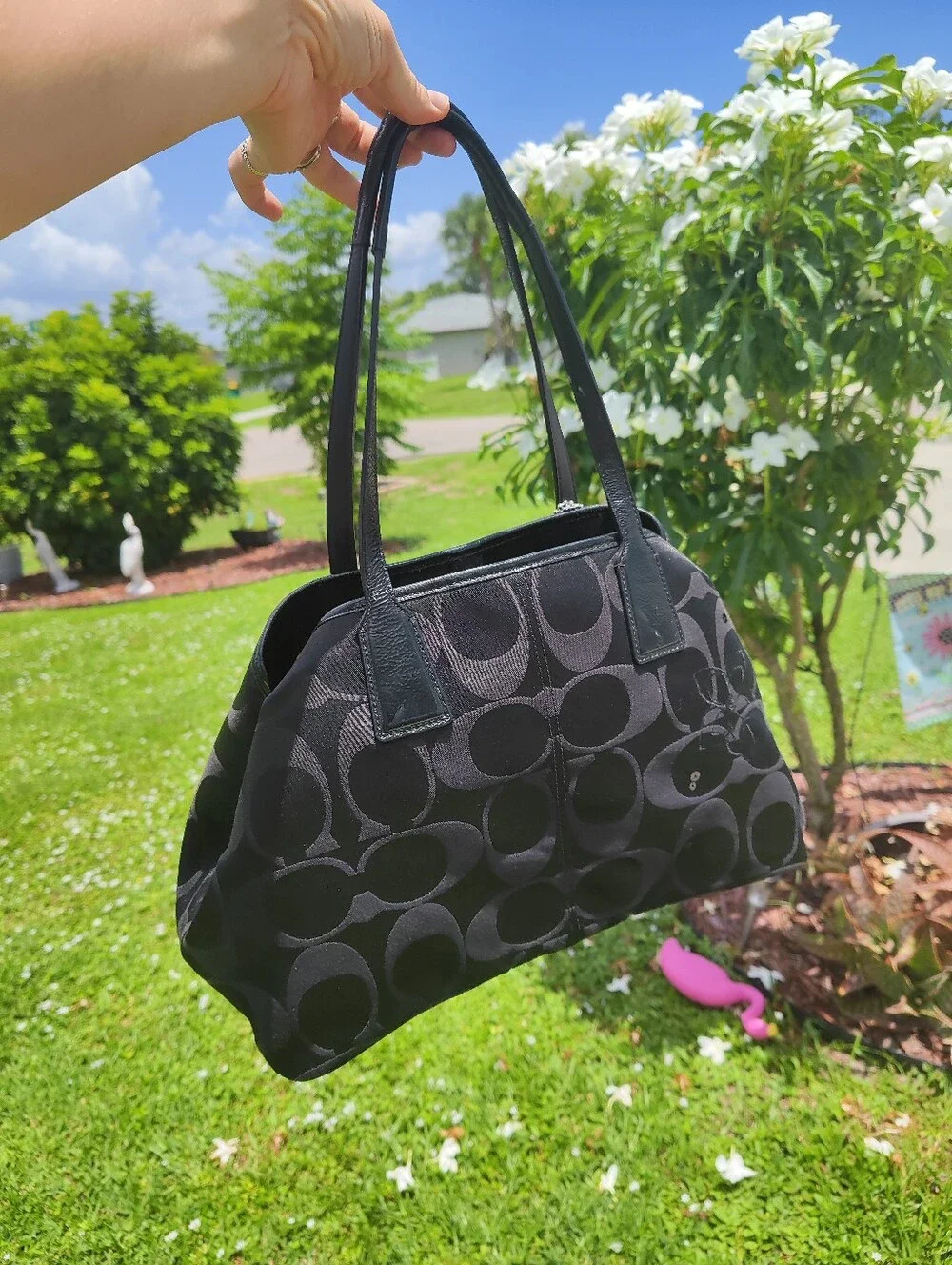 Coach Black Signature Floral Appliqué Tote